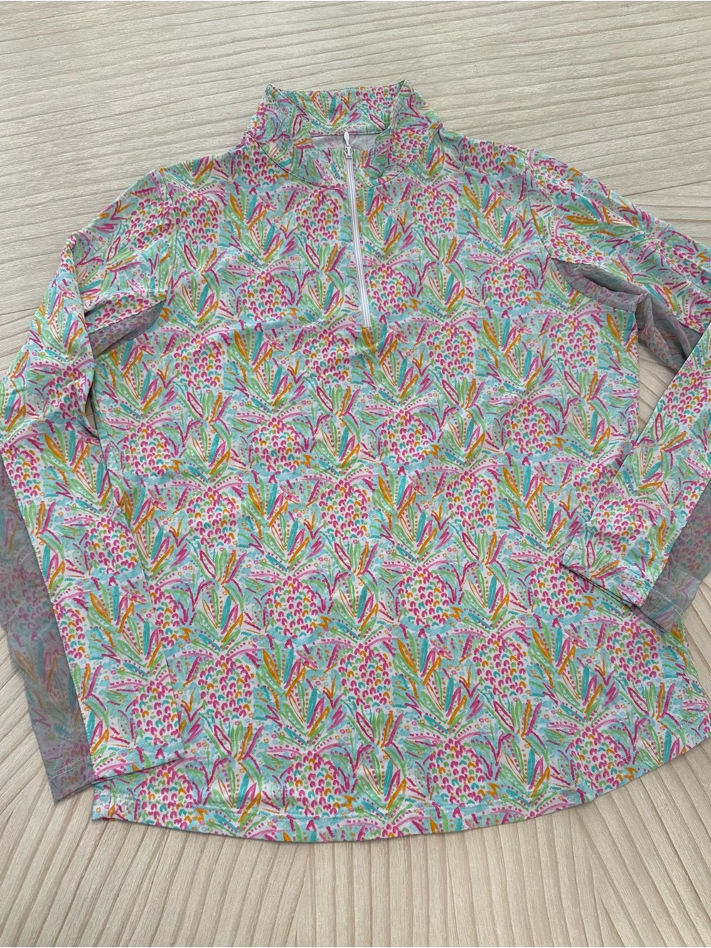 IBKUL Womens Multicolor Floral Quarter-Zip Long Sleeve Top